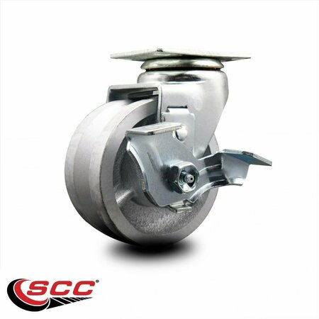 Service Caster 4'' V-Groove Semi Steel Swivel Caster with Bronze Bearing and Brake SCC-20S420-VGBZ-TLB
